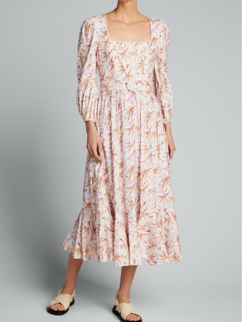 Jonathan Simkhai Ella Floral Linen Blend Long Sleeve Midi Dress size 10